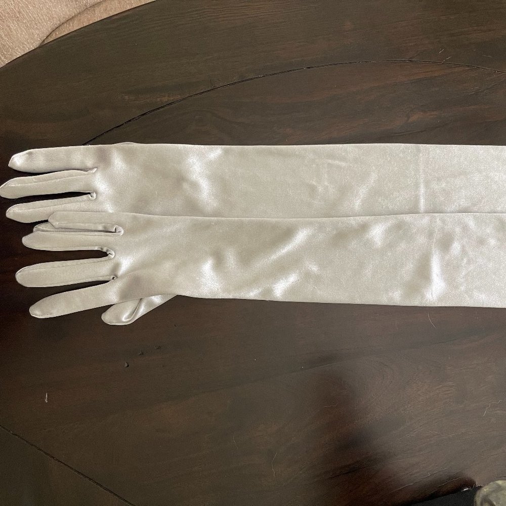 Silver satin-like gloves, dressy